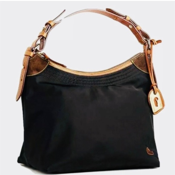 DOONEY AND BOURKE Large Nylon Curved Leather Trim Vintage Bag, Black and Tan - Picture 8 of 9